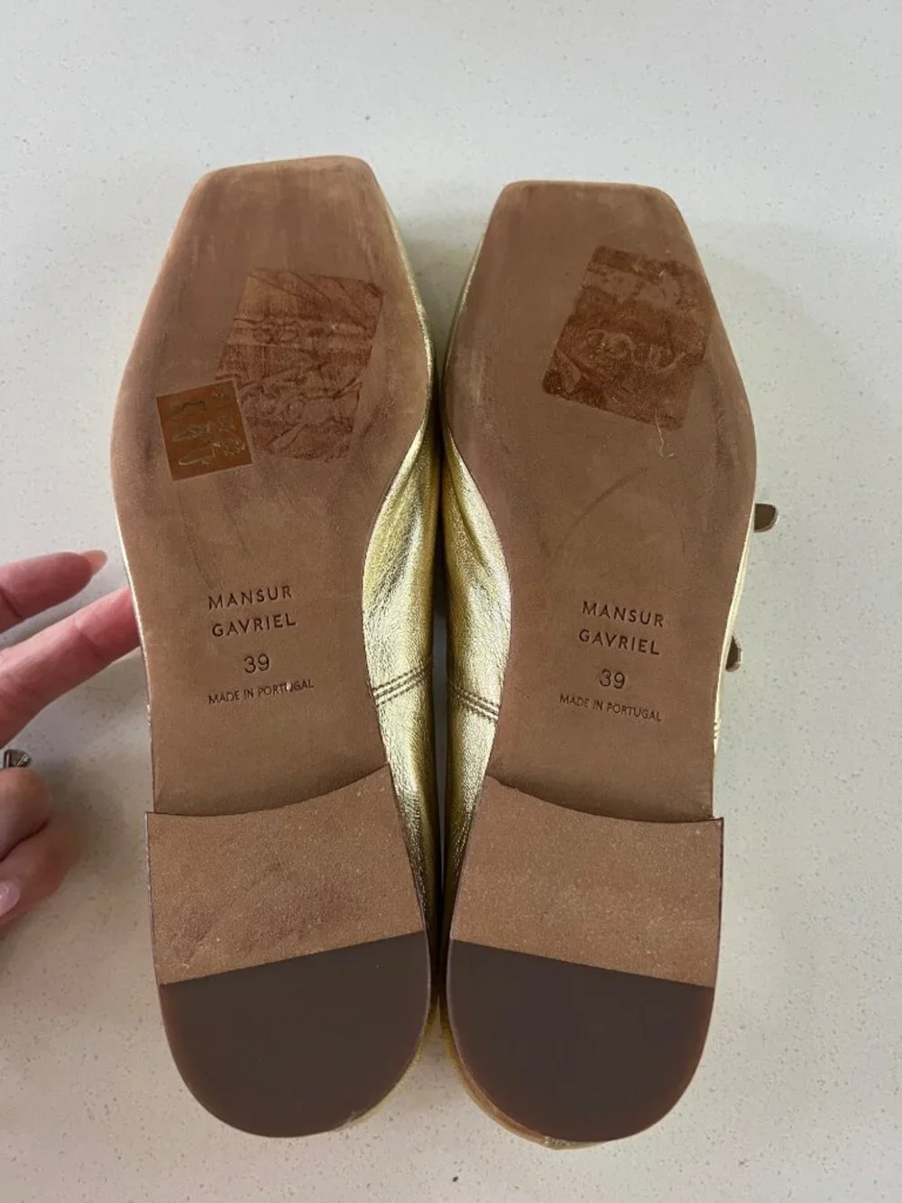 Mansur Gavriel Square Toe Mary Jane gold lamb leather Flats size  39